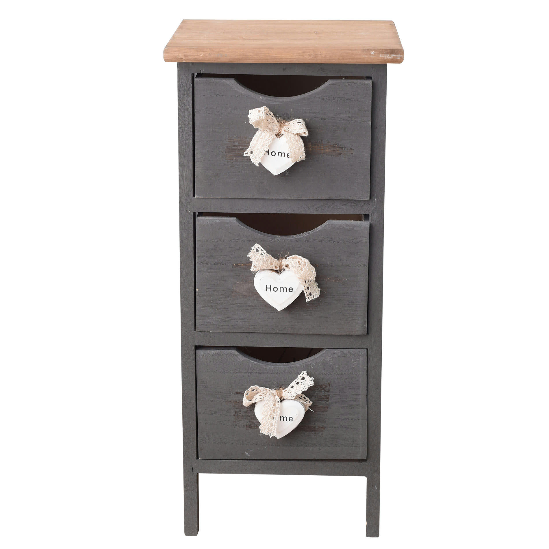 - Table de chevet coeur étroit avec 3 tiroirs en bois gris et brun