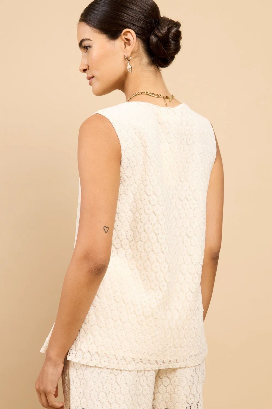 Little Mistress Cream Lace Bow Detail Top