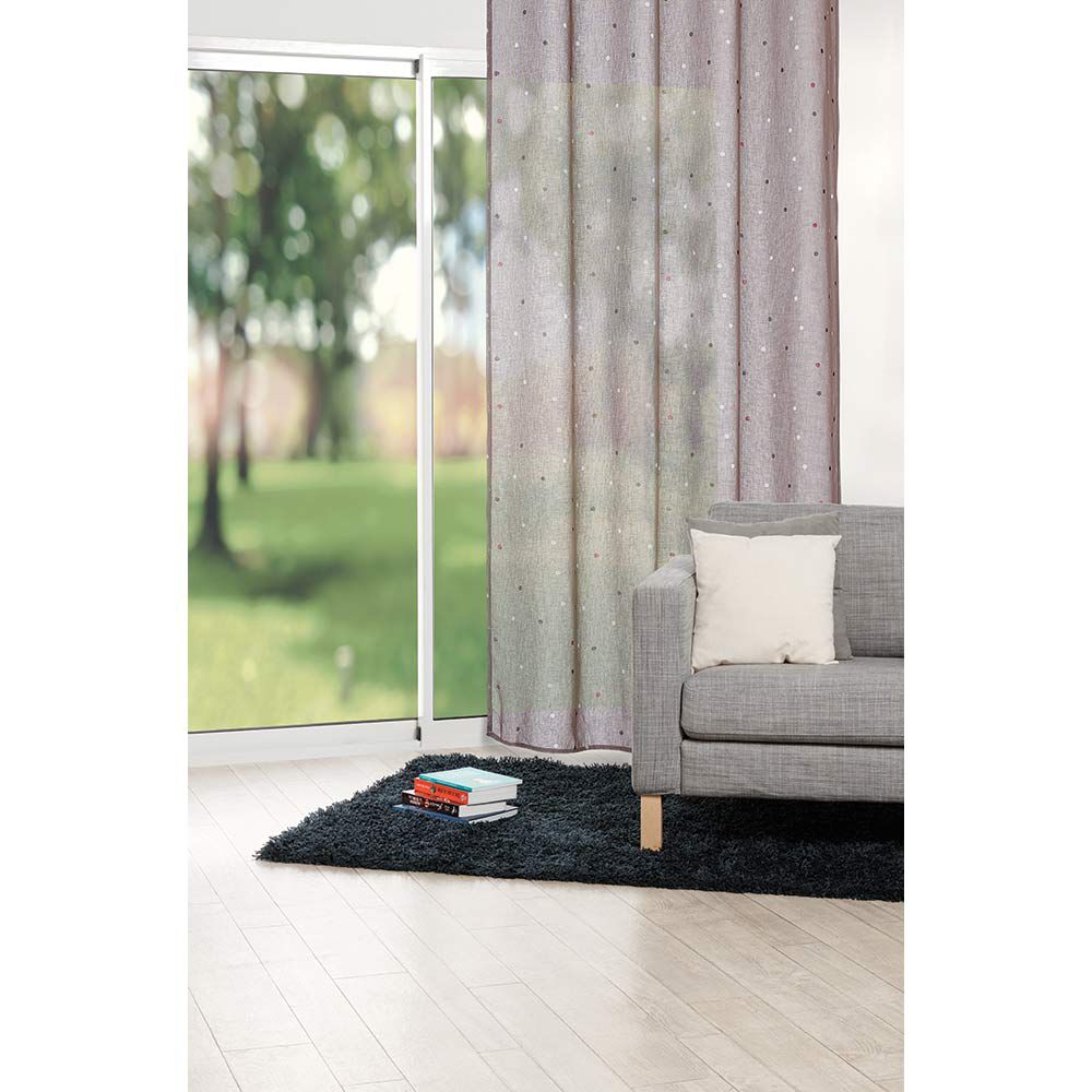 Voilage à oeillets effet lin taupe imprimé pois 140x240 cm