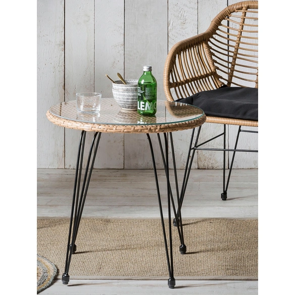 Sitzgruppe, polyrattan|metall|sicherheitsglas, natur|schwarz