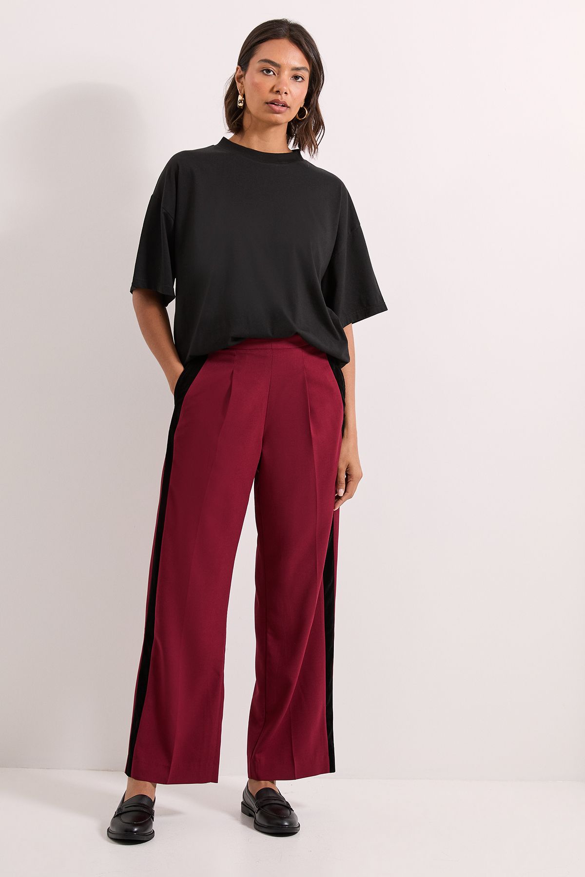 Dorothy Perkins Stripe Detail Belted Straight Leg Trouser
