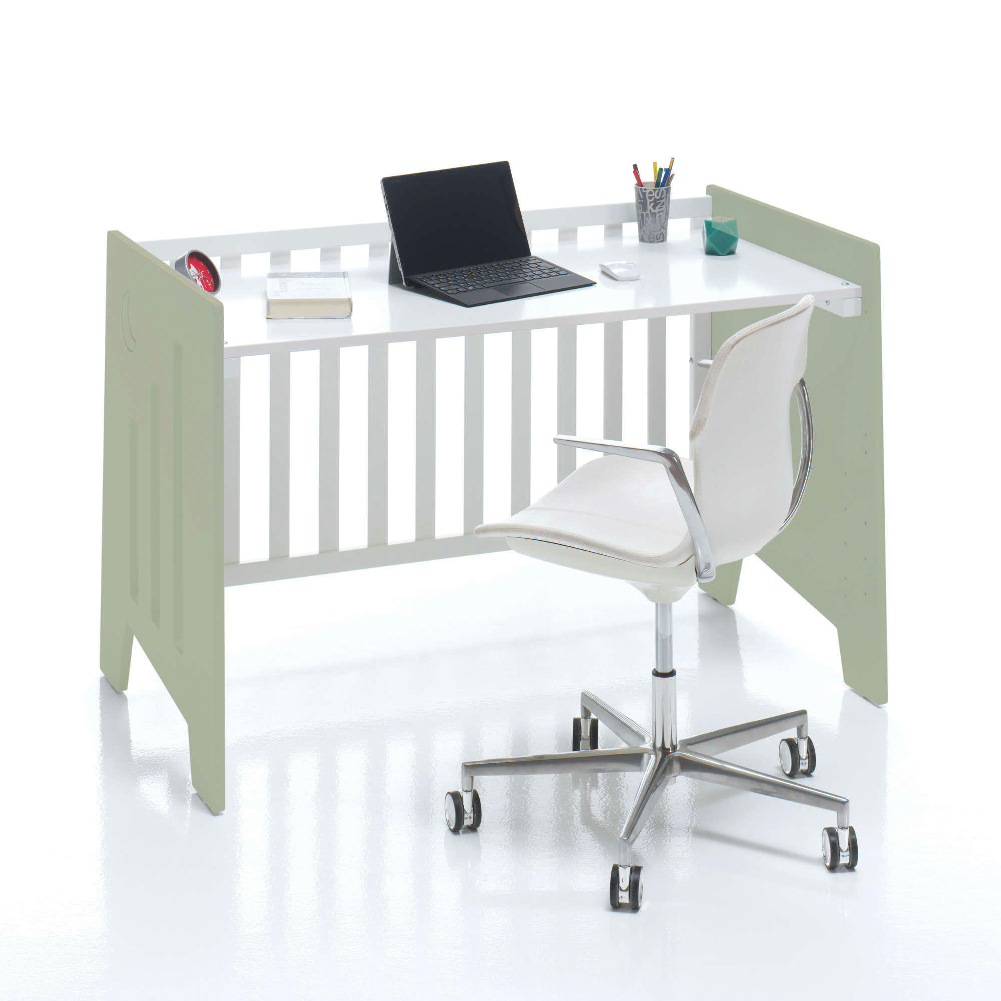 OMNI - Lit bébé - bureau (2en1) 60x120 cm en vert olive