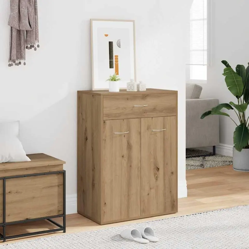 vidaXL - Schoenenkast met 1 lade 2 deuren - Artisan eiken - Hout - 60x35x84 cm