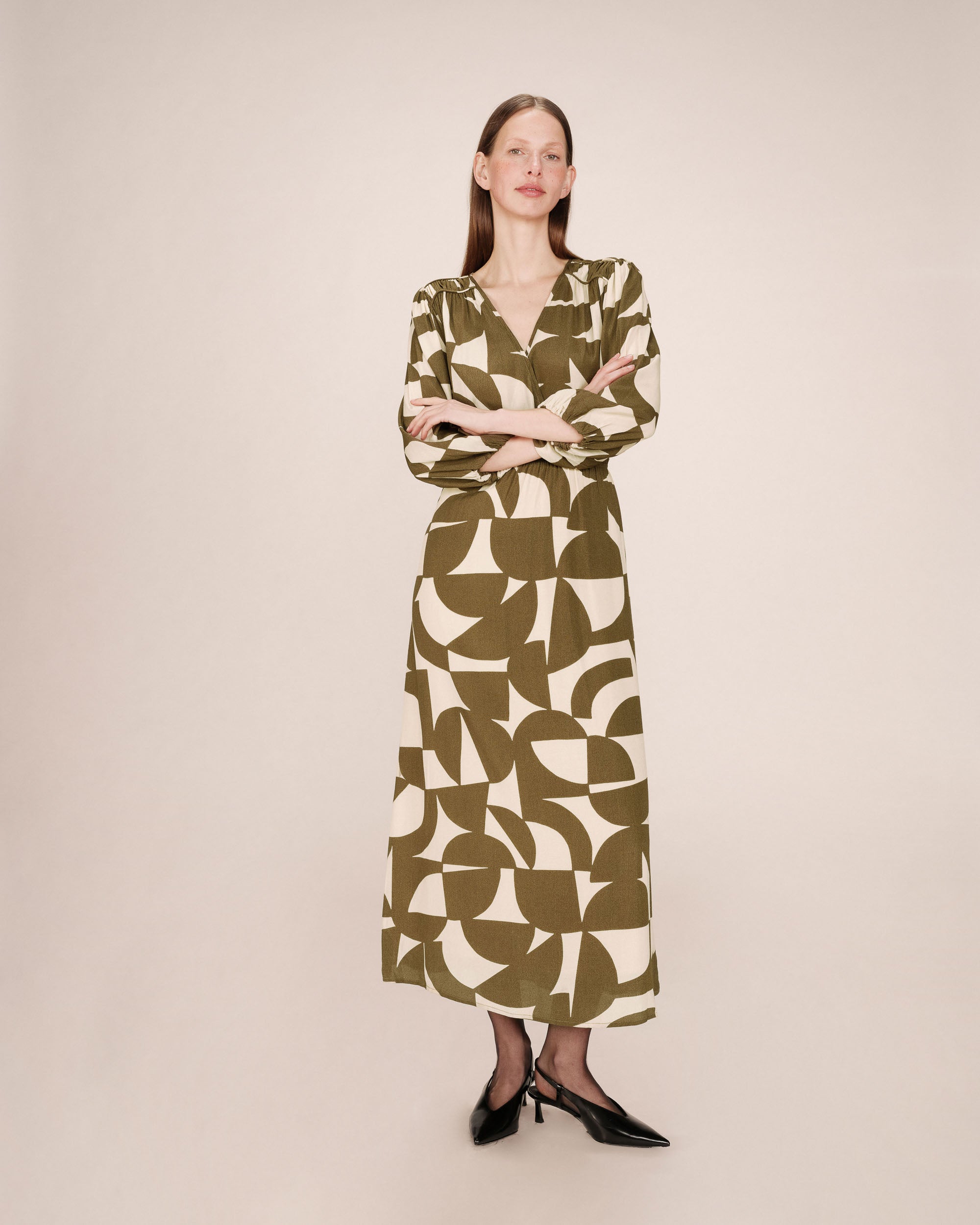 Robe courte graphique olive Shelly