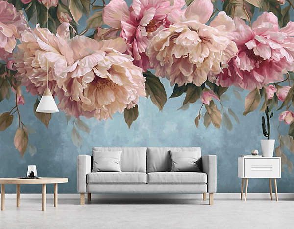 Papier Peint Panoramique Intissé Fleurs Suspendu Rose - 350x250 cm - Papier Peint Chambre et salon