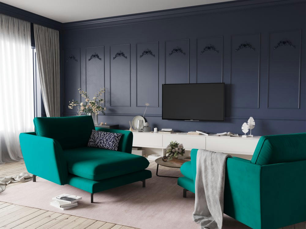 PODIUM - Méridienne 1 place en velours pétrole