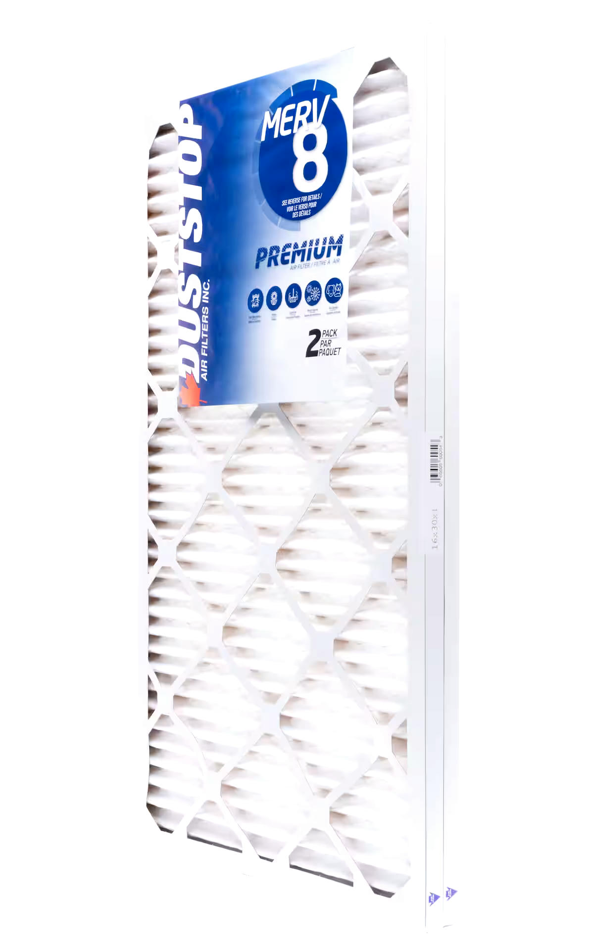 Duststop MERV 8 Premium Filter, 16-in x 30-in x 1-in, 2-pk