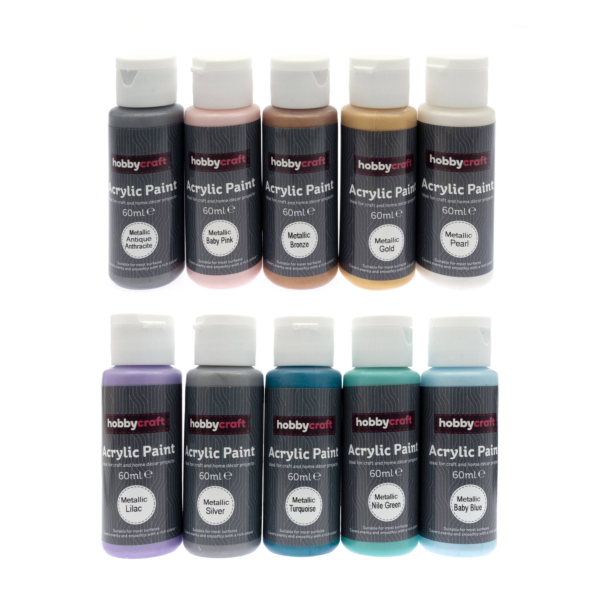 Metallic Acrylic Craft Paint 60ml 10 Pack