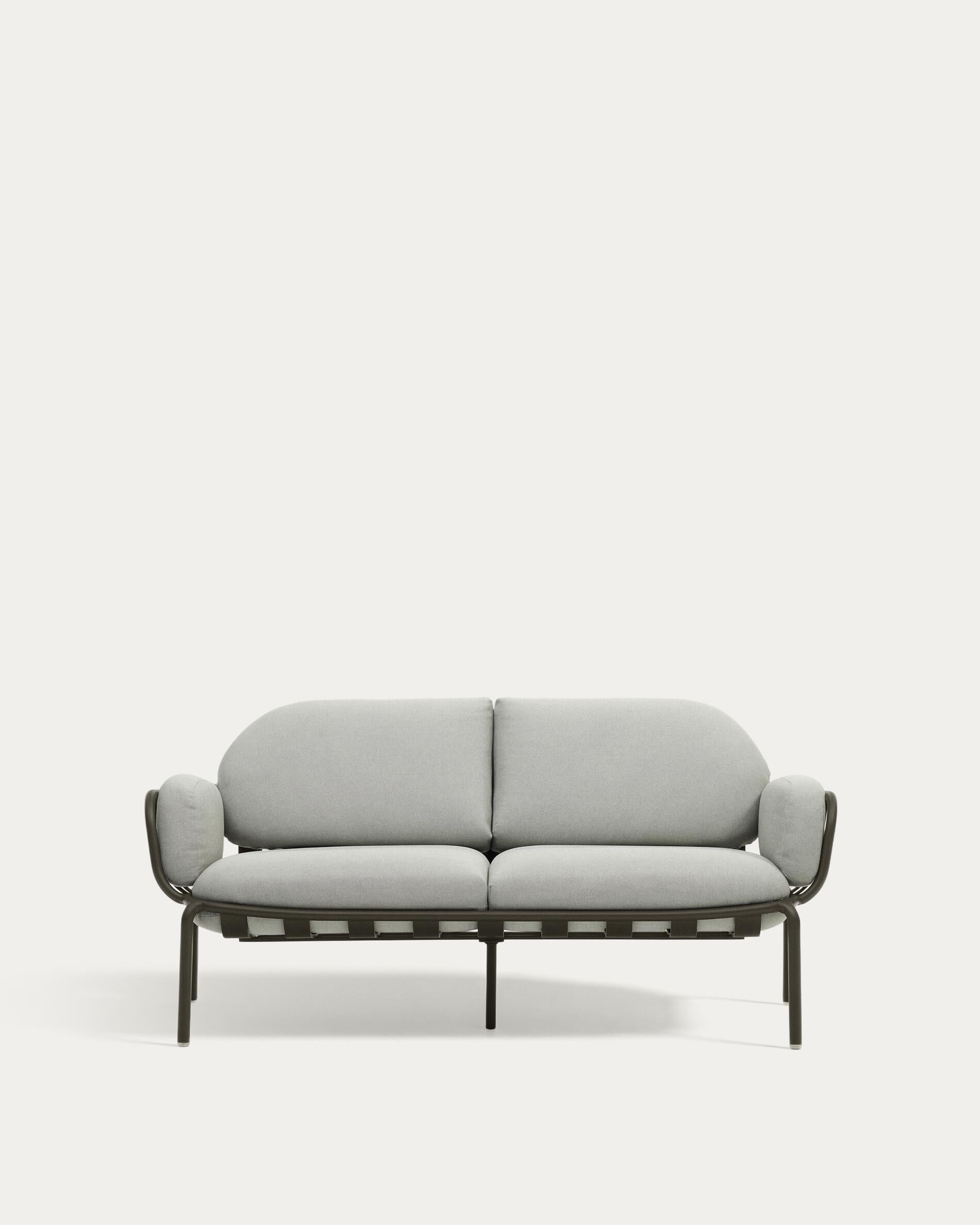 Joncols outdoor 2-seater sofa in aluminium with green painted finish and grey cushions 164cm