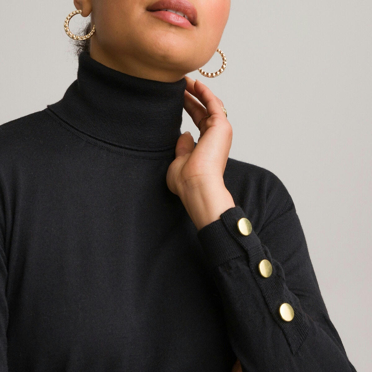 Pull col roulé, fine maille, laine mélangée