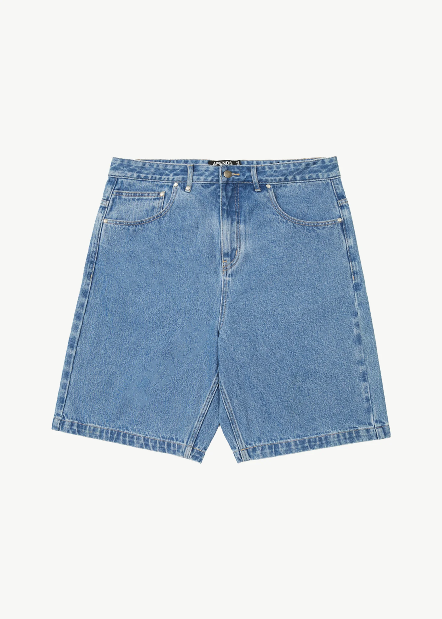 AFENDS Mens Lil C - Denim Baggy Short 22 - Worn Blue