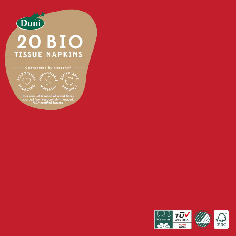Serviette en tissu Bio 3 plis rouge 33 x 33 cm 20 pièces DUNI