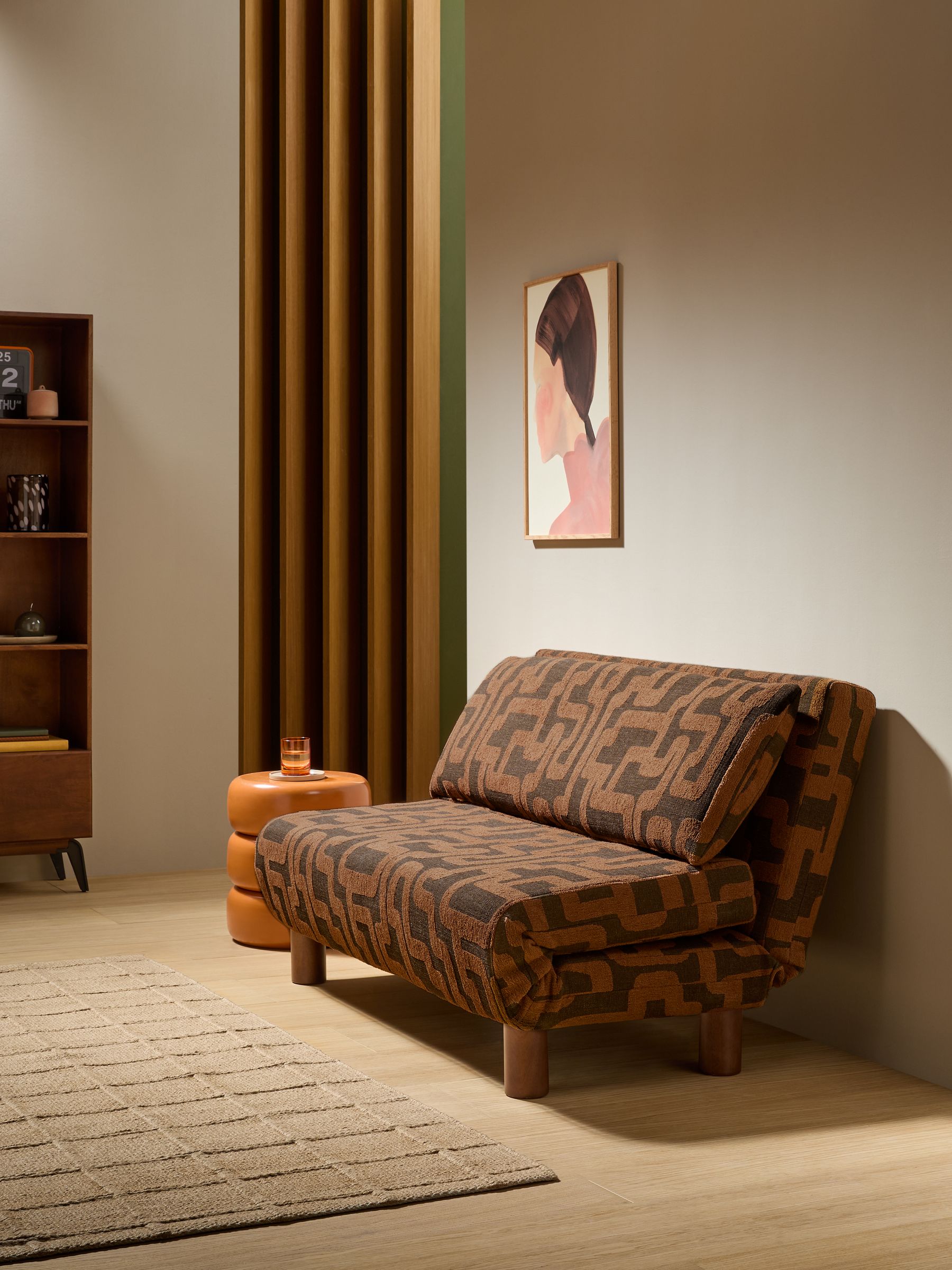 Large Elara 2 Seater Sofa Bed in Chocolate Brown Clyde Abstract