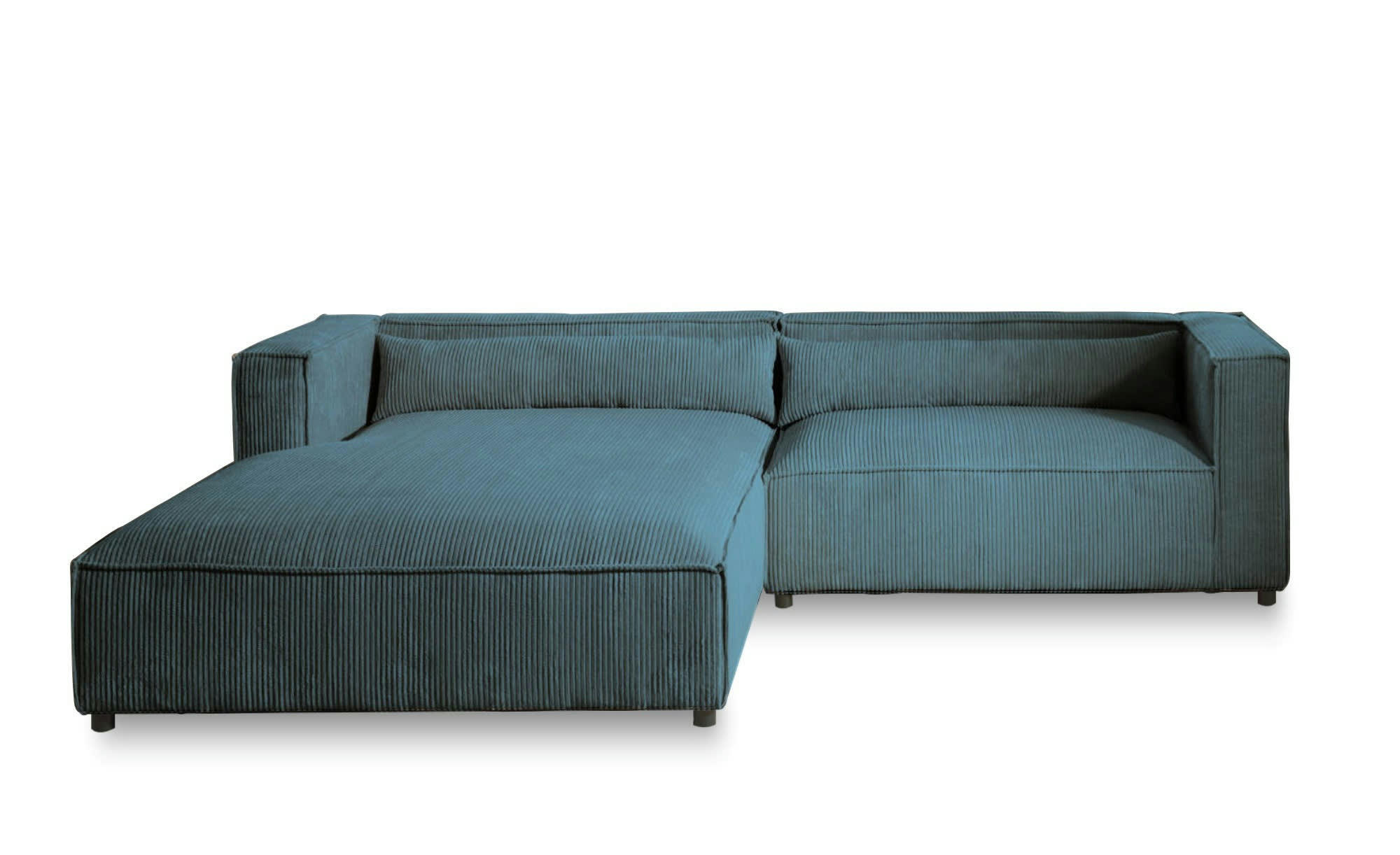 ELA - Canapé d'angle gauche 4 places en velours côtelé bleu canard