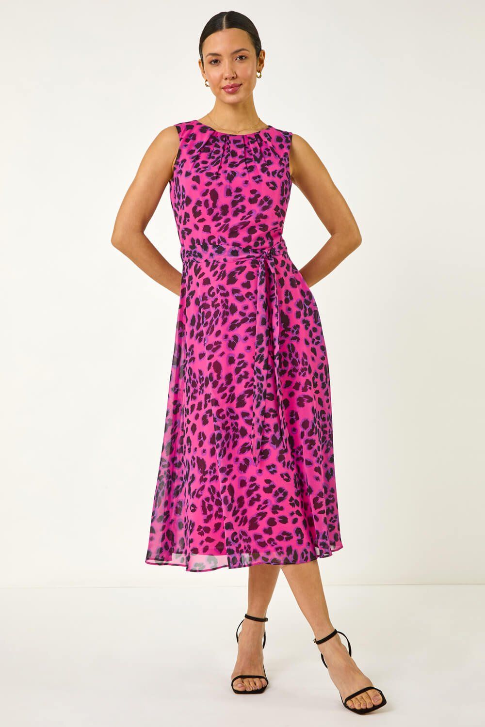 Roman Animal Print Pleated Chiffon Dress