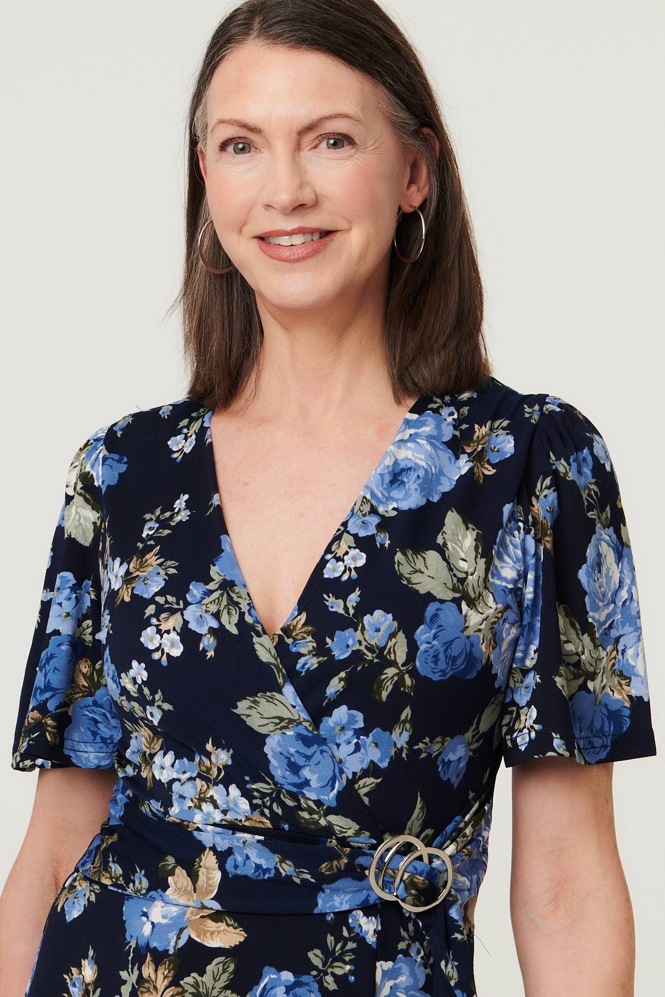 Izabel London Floral Angel Sleeve Wrap Midi Dress
