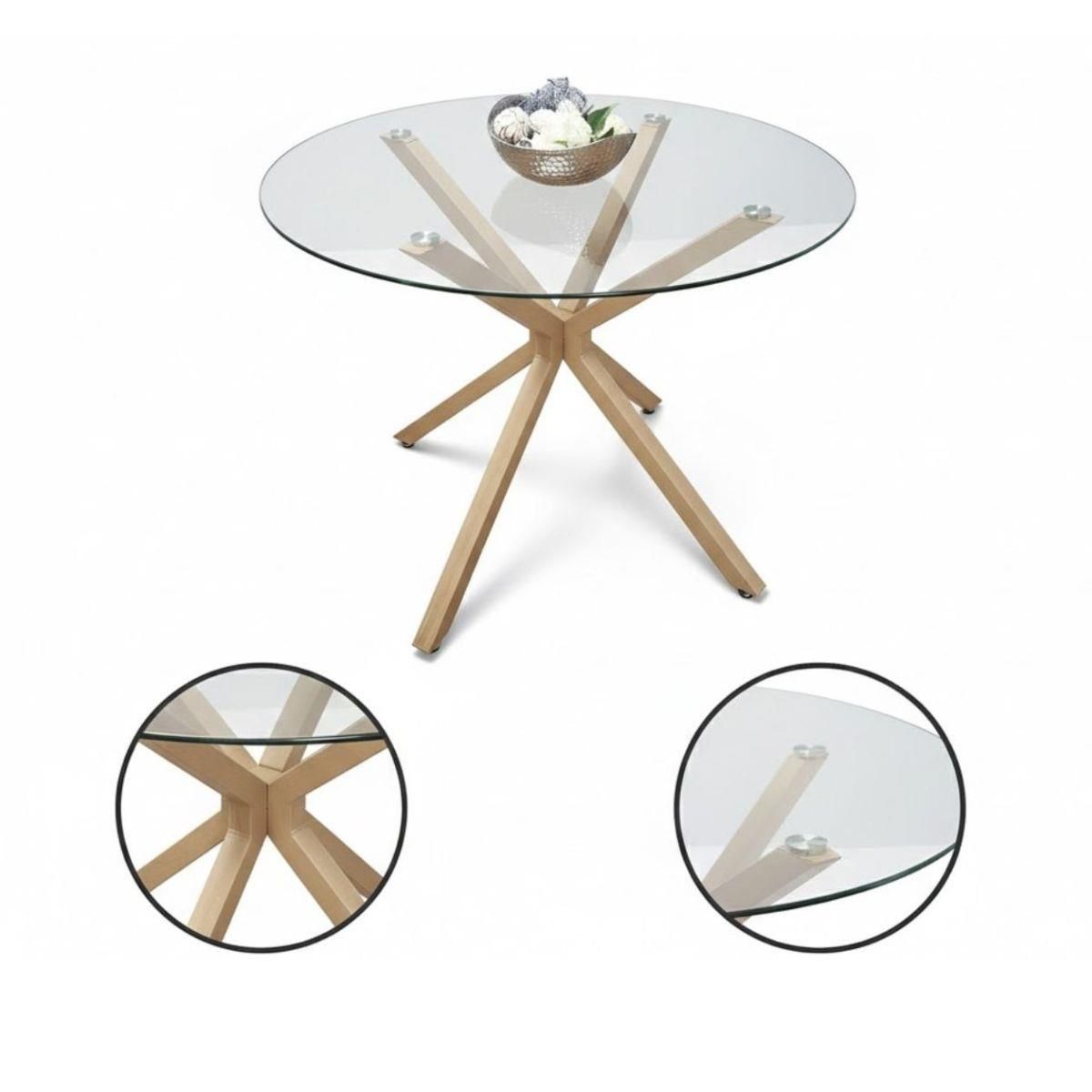 KOSY KOALA Round Glass Dining Table Set With 4 white faux leather Chairs
