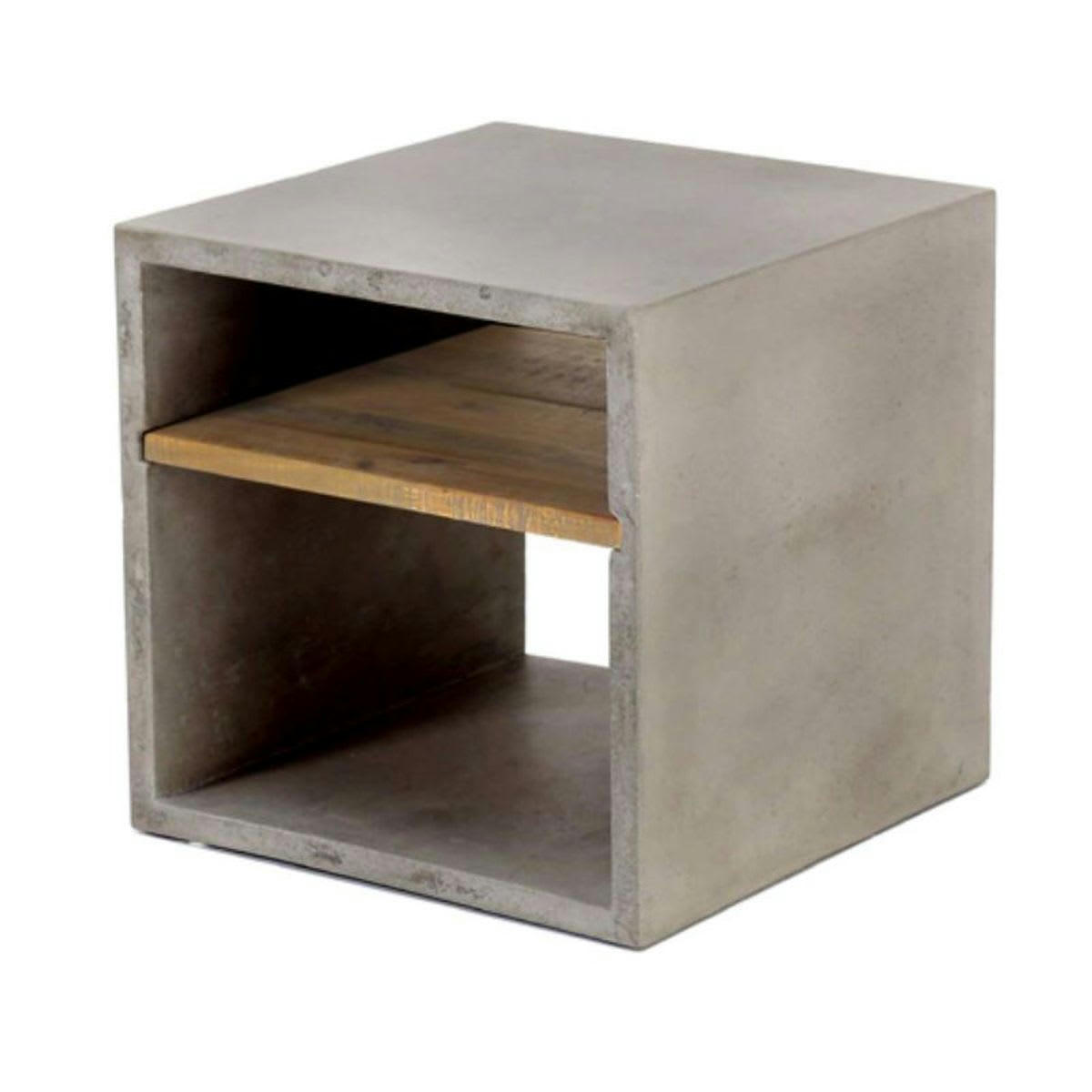 HERMITAGE - Cube béton et acacia de 40 cm gris clair 2 niches