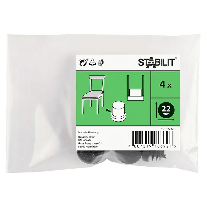 MØBELKNOTTER STABILIT SVART 22MM 4STK