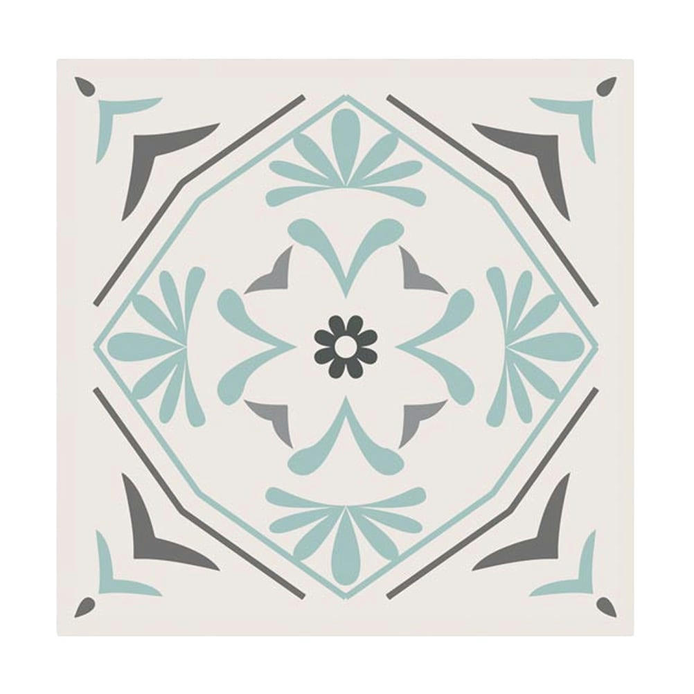 CARREAUX - 6 stickers carreaux de ciment gris et vert 15x15cm