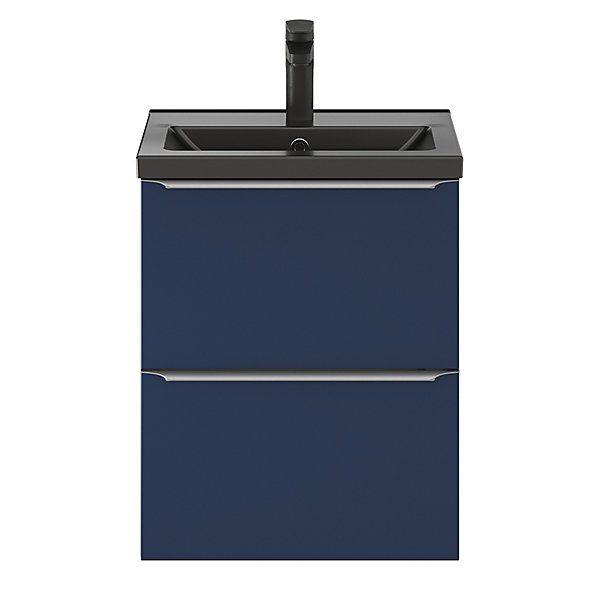 Meuble vasque suspendu faible profondeur bleu nuit mat l.50 cm Imandra   plan vasque noir céramique Nira, GoodHome