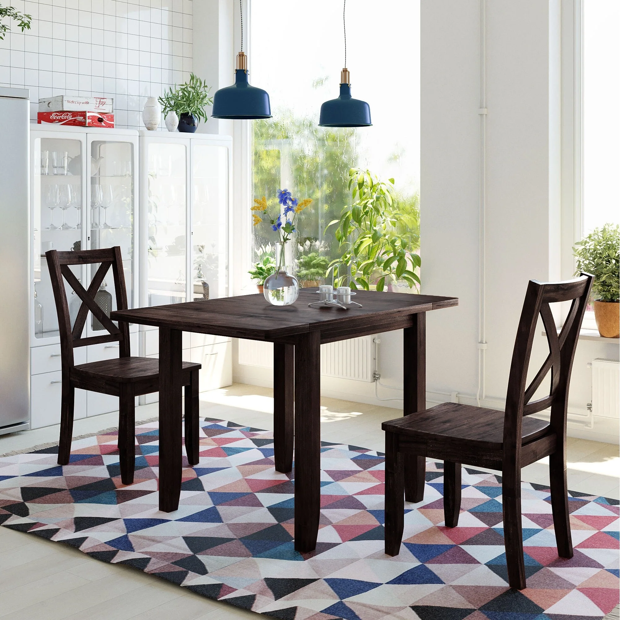 Espresso 3-Piece Breakfast Nook Dining Table Set with Drop Leaf Table & 2 Chairs