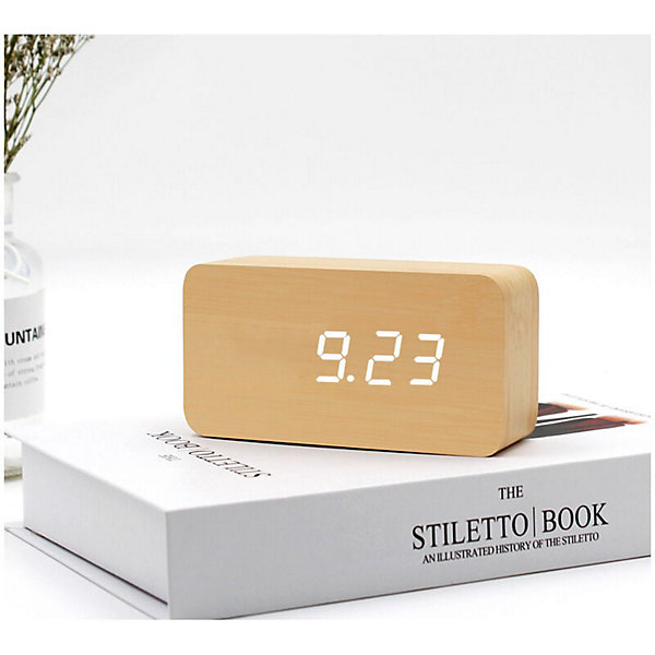 Numérique Réveil Bois Réglable Luminosité Contrôle Vocal LED Horloge Rectangle Affichage Temps Température Décor À La Maison