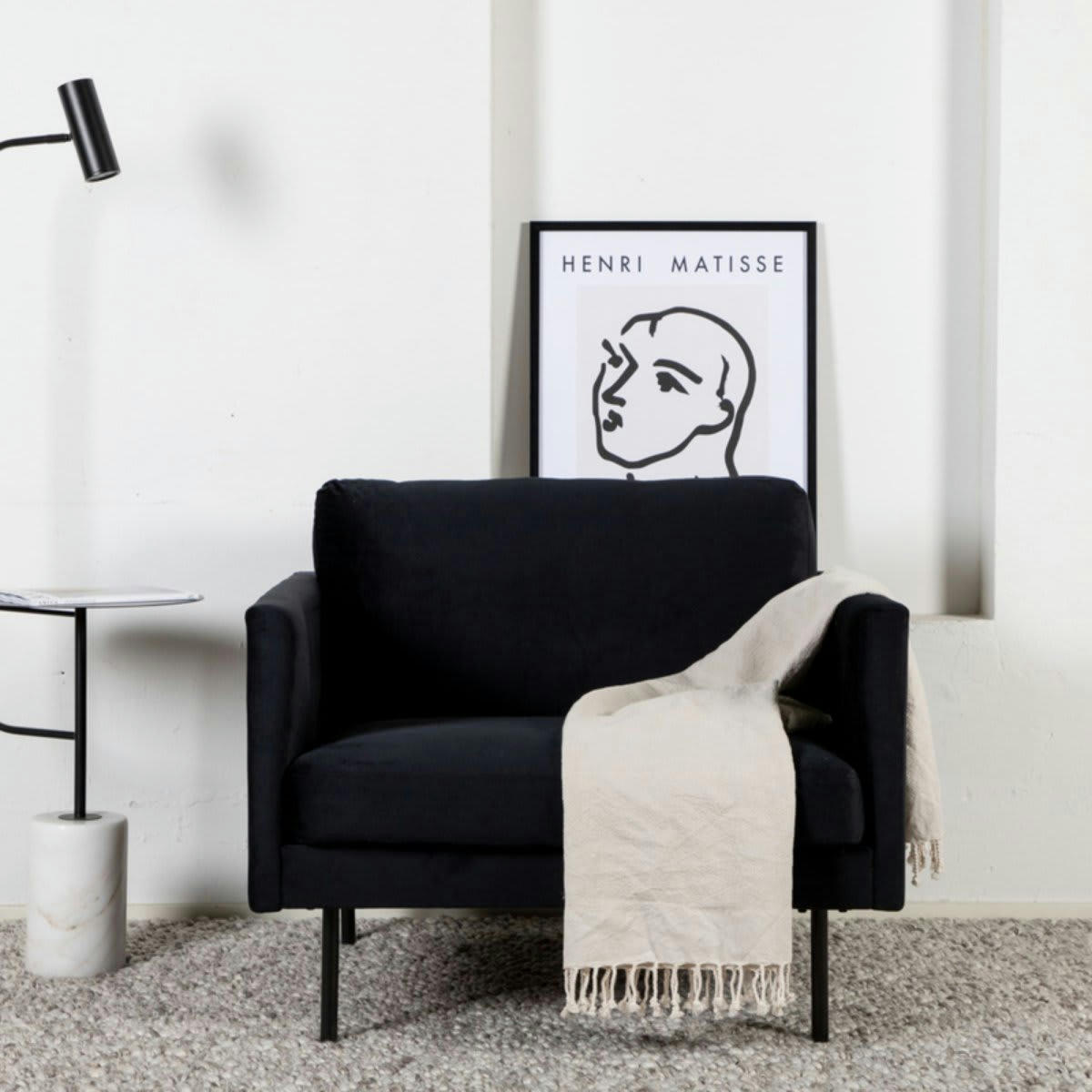 ERIC - Fauteuil élégant noir en velours