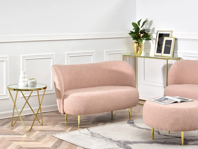 Sofa Corina-2 Pudrowy Tkanina, Podstawa Złoty