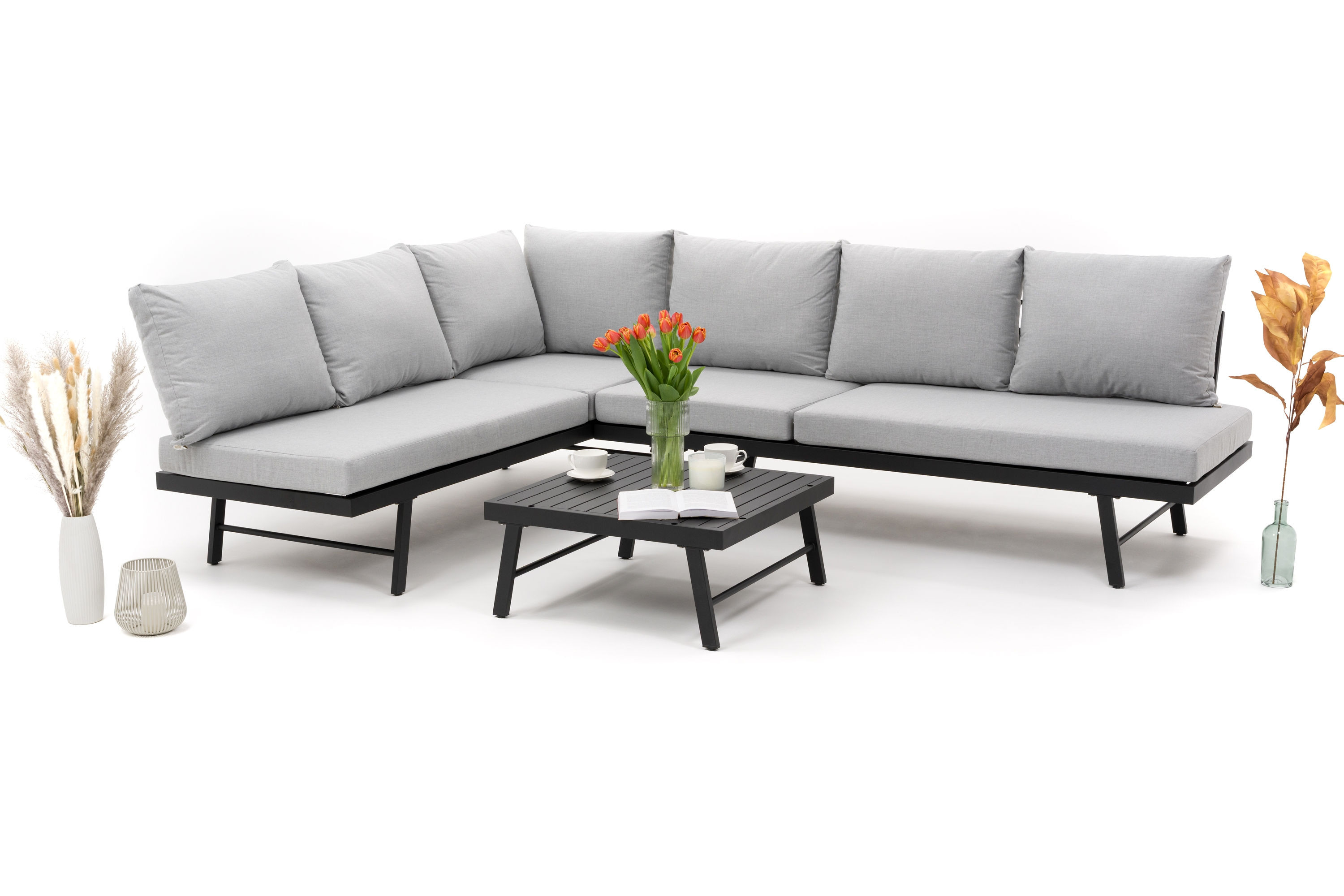 Zestaw mebli ogrodowych nowoczesne aluminium BORA narożnik sofa leżak