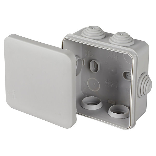 Boîte de dérivation carrée extérieure avec 7 passe-câbles et système de verrouillage 80 x 80 x 45 mm Schneider Electric Mureva gris