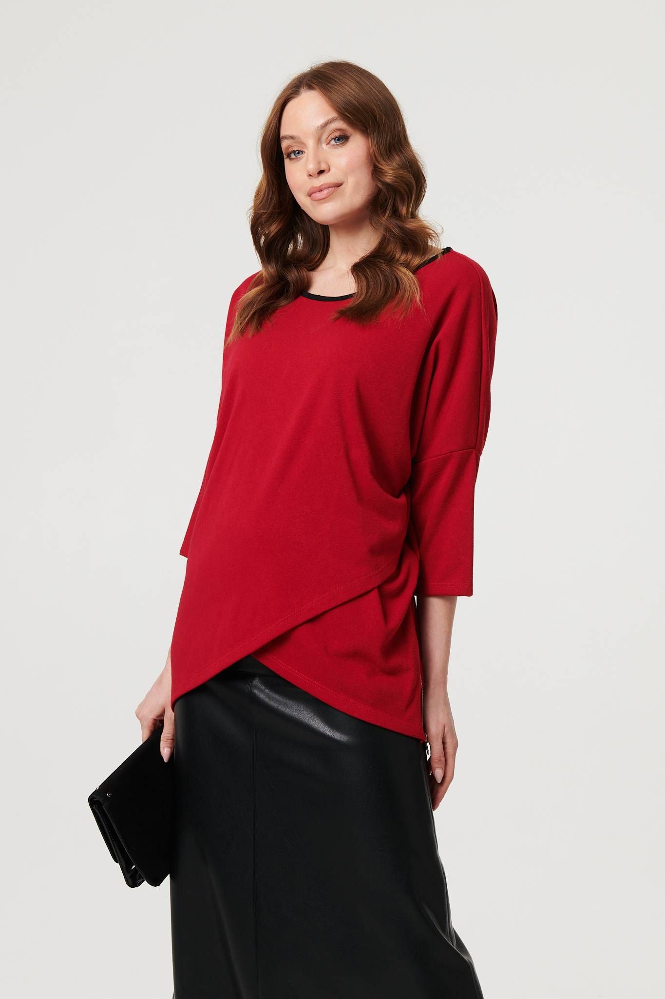 Izabel London Asymmetric Zip Hem 3/4 Sleeve Tunic Top
