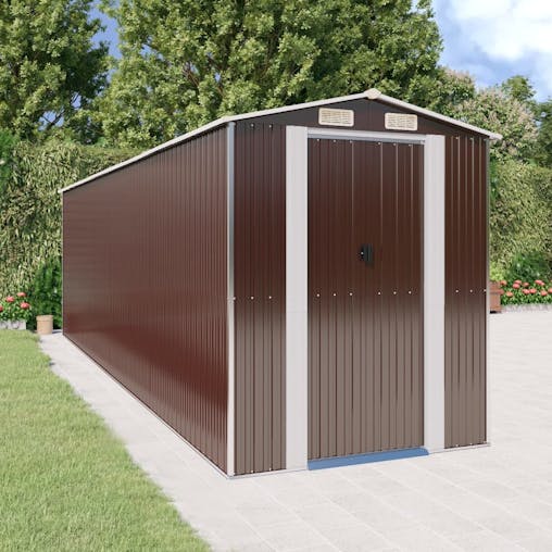 NNEVL Garden Shed Dark Brown 192x689x223 cm Galvanised Steel