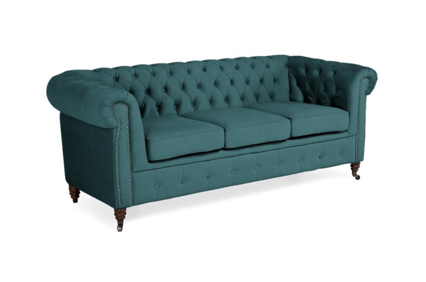 Ropez Chesterfield Oxford sofa 3os. pikowana welur turkusowy
