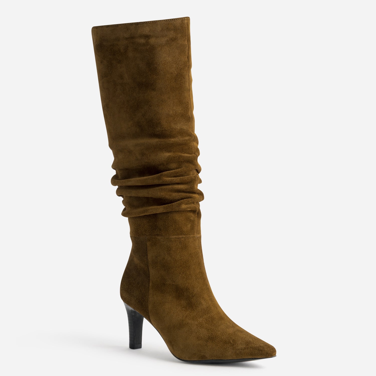 Botte camel cuir velours tige froncée