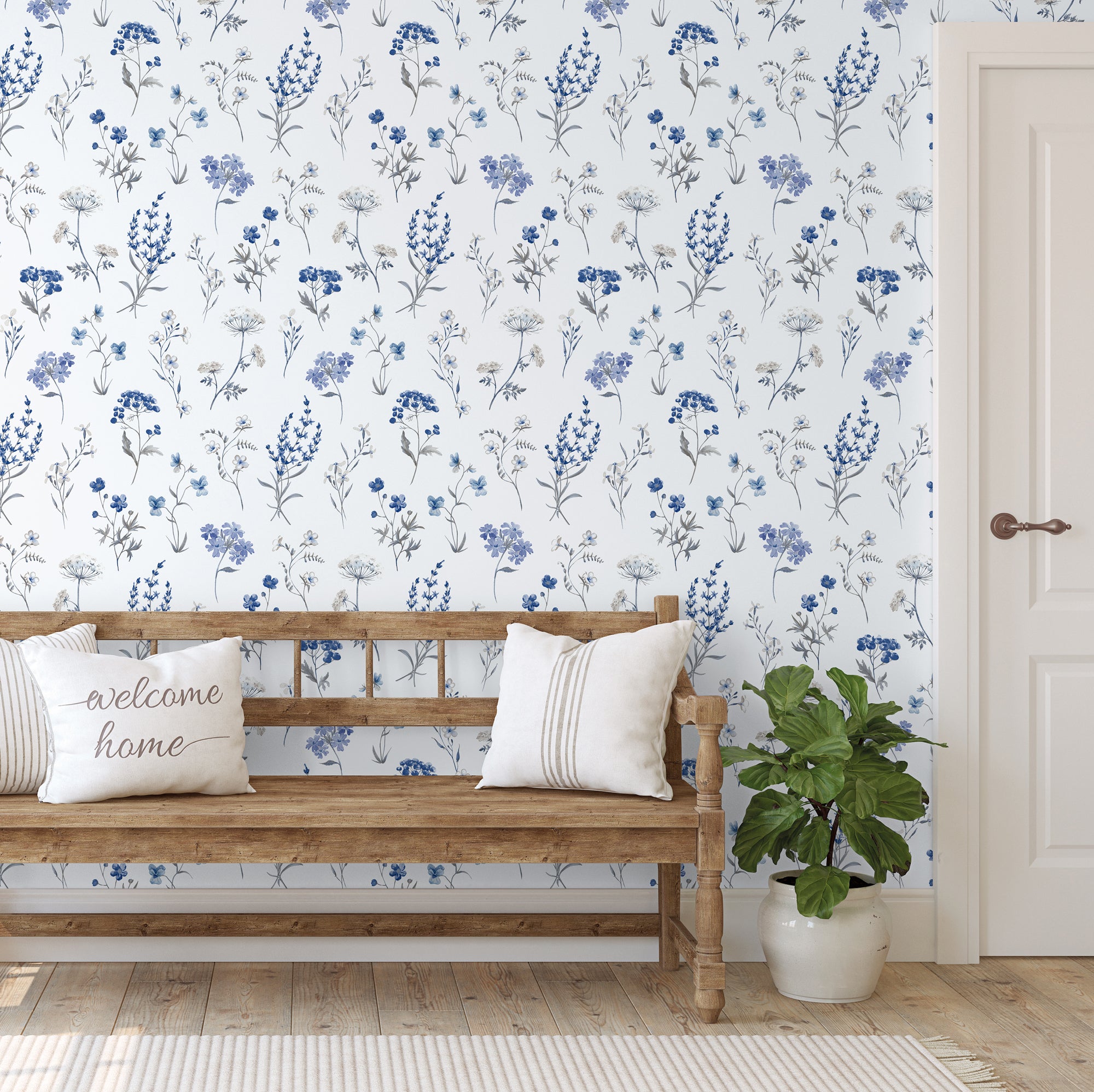 Sanders & Sanders behang bloemen wit en blauw - 53 cm x 10 m - 640167