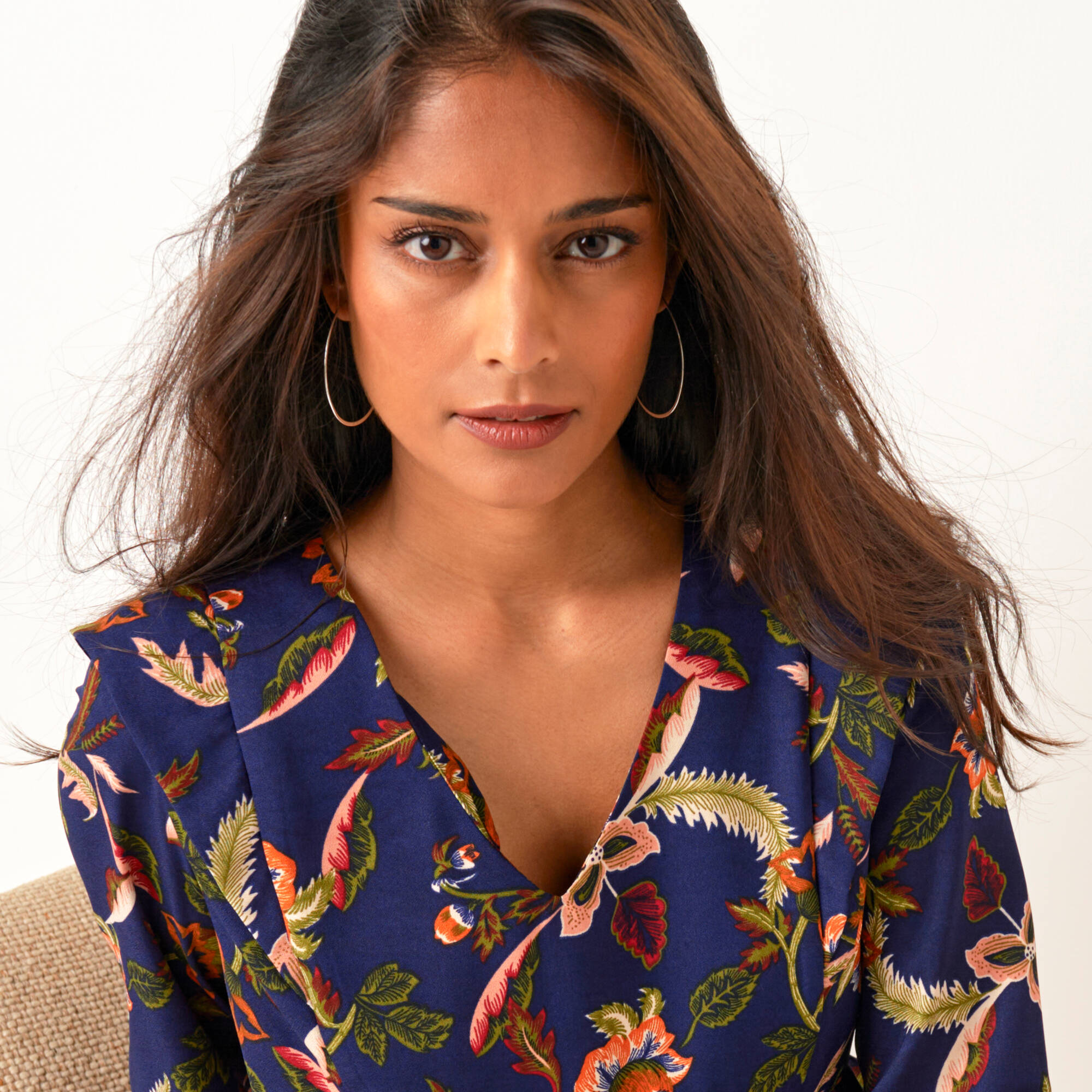 Robe évasée, cr&ecirc;pe imprimé