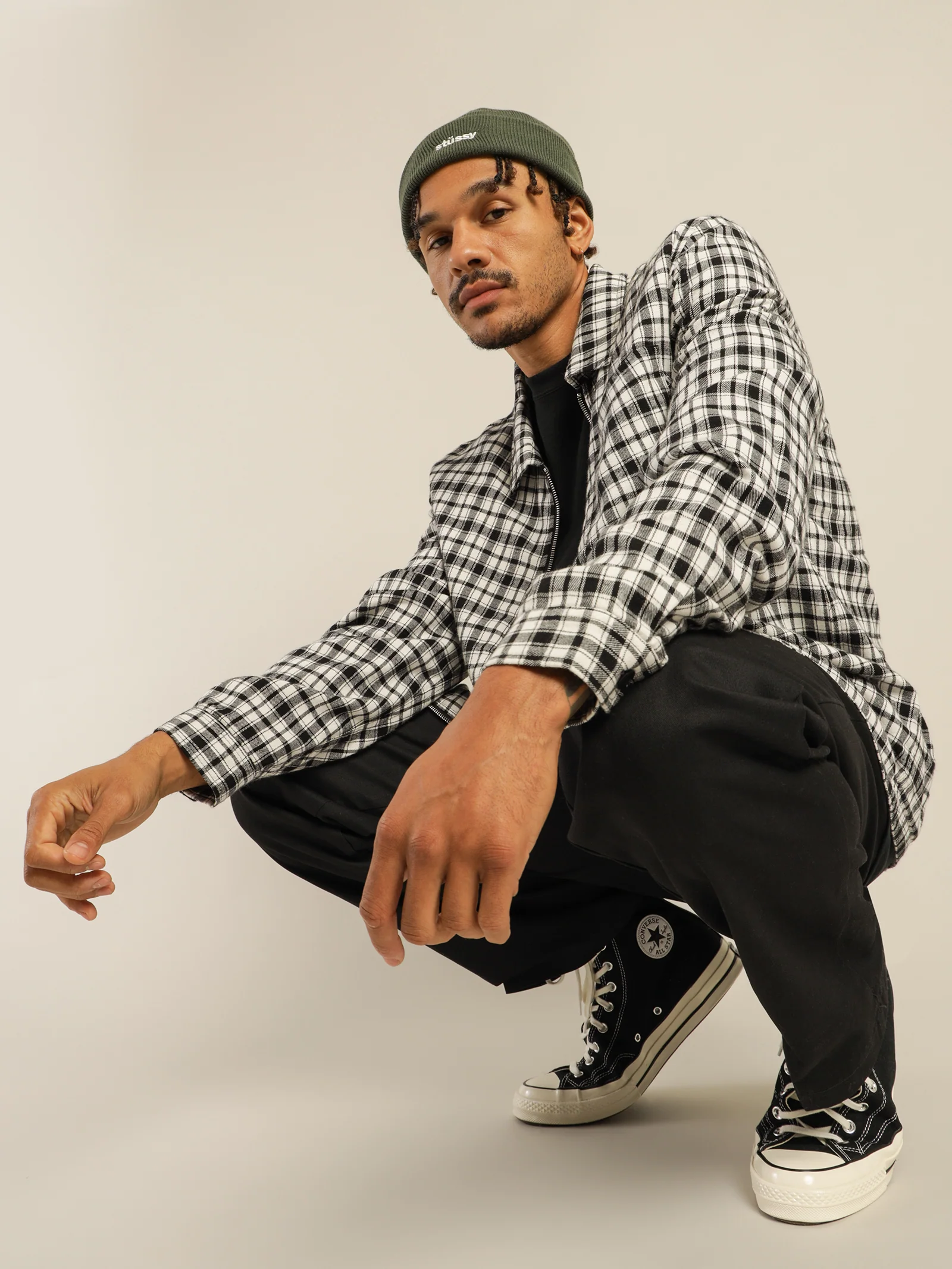 Long Sleeve Check Zip Up