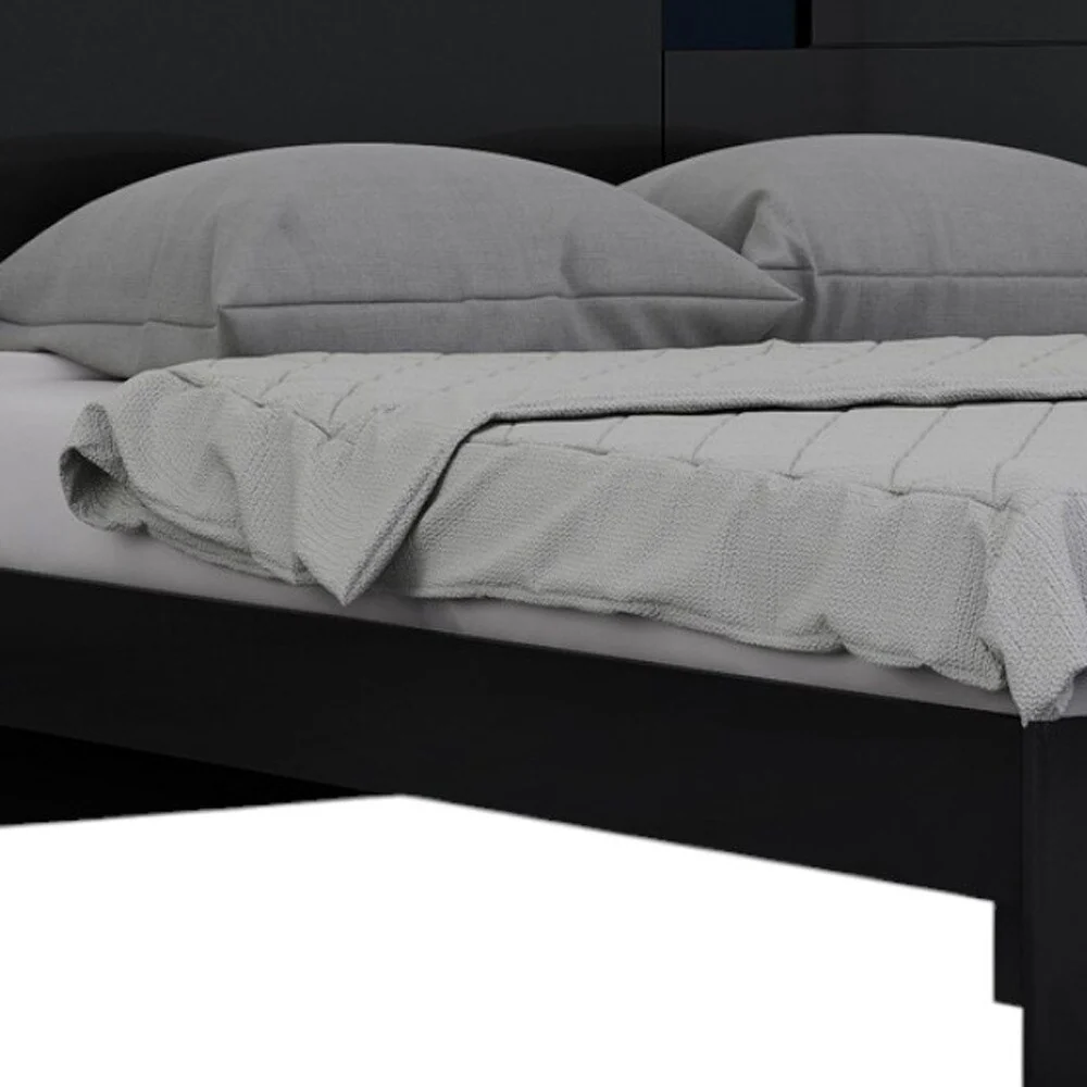 HomeRoots Four Piece Black Solid Wood Bedroom Set With Mirror