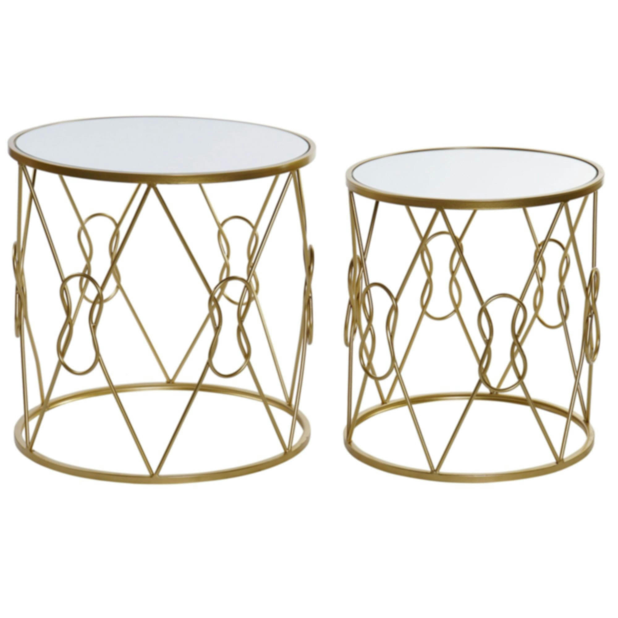 - Set de 2 tables rondes métal doré et miroir - 50x50x51cm