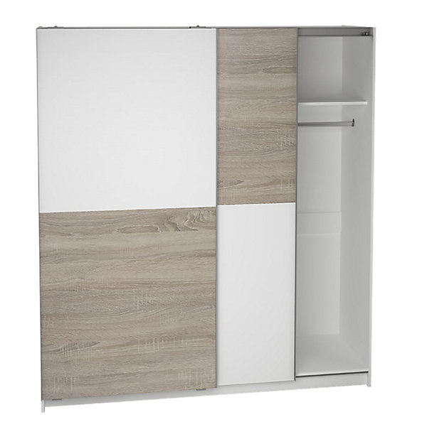 Armoire placard / meuble de rangement coloris blanc/chêne - Hauteur 200 x Longueur 180 x Profondeur 60 cm