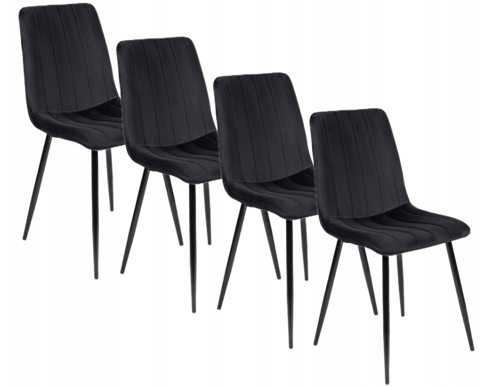 Zestaw 4x Krzesło Tapicerowane IBIS Czarne Welurowe Nowoczesne Loft
