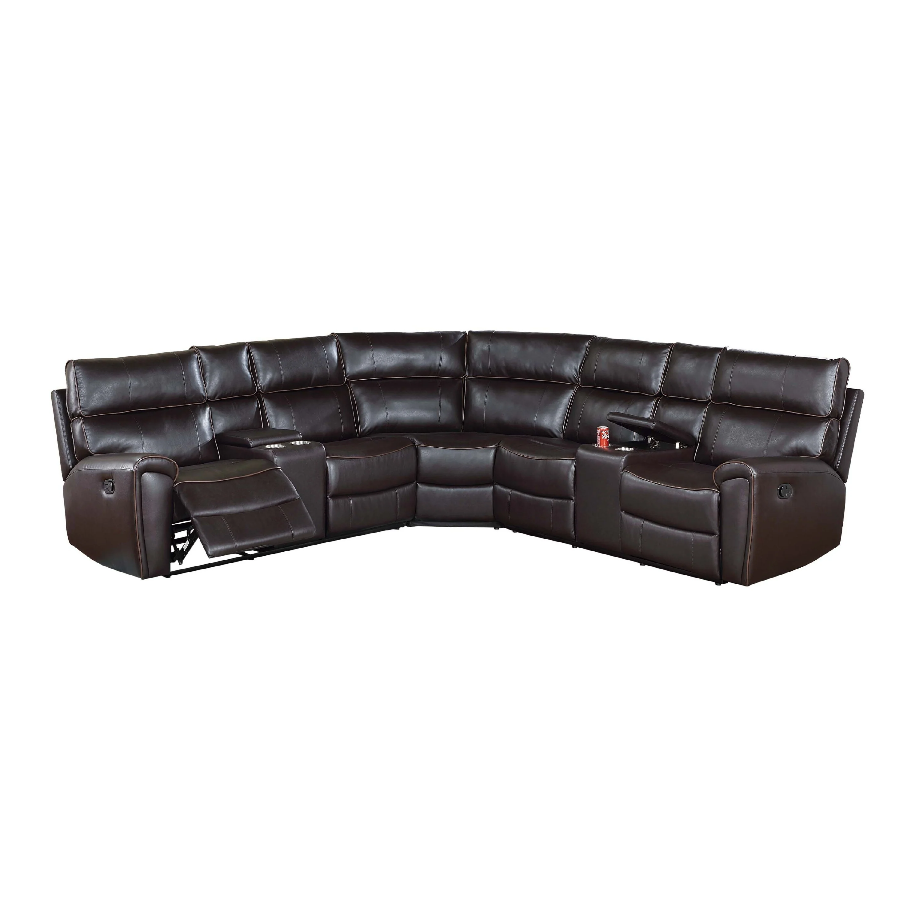 Jexy L Sofa, 3pc Manual Reclining Sectional, Dark Brown Faux Leather