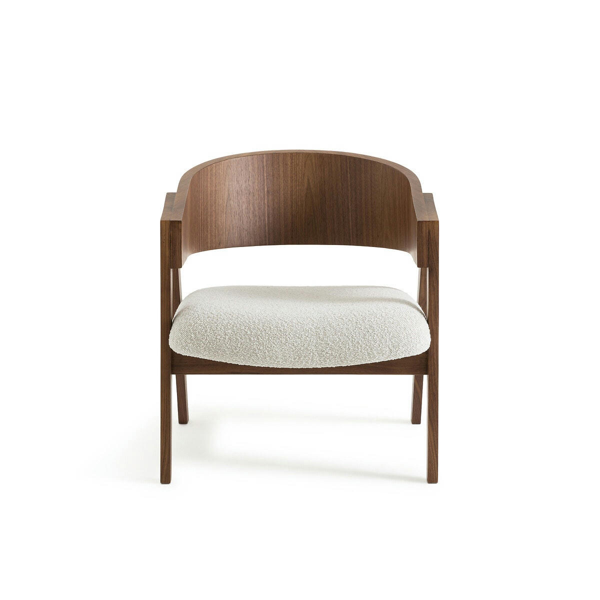 Fauteuil en noyer et tissu bouclette, Charly