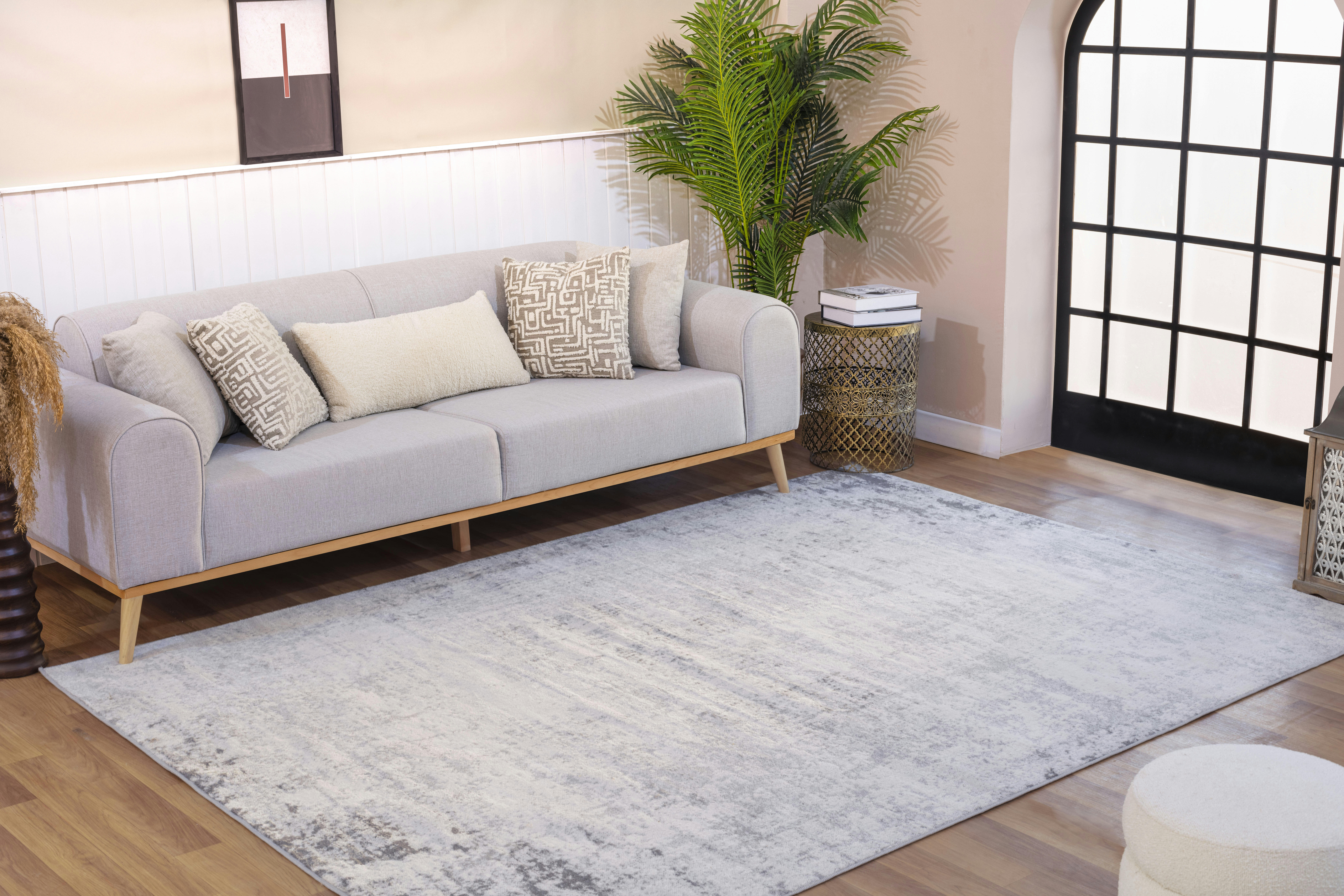 ALIX - Tapis Abstrait Moderne Blanc Cassé/Anthracite 120x170