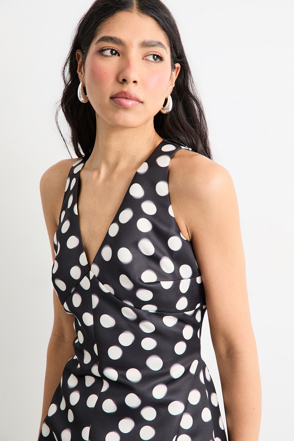 Warehouse Satin Structured Polka Dot Print Mini Dress