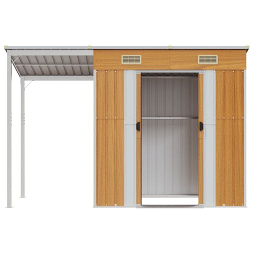 NNEVL Garden Shed with Extended Roof Light Brown 277x110.5x181 cm Steel