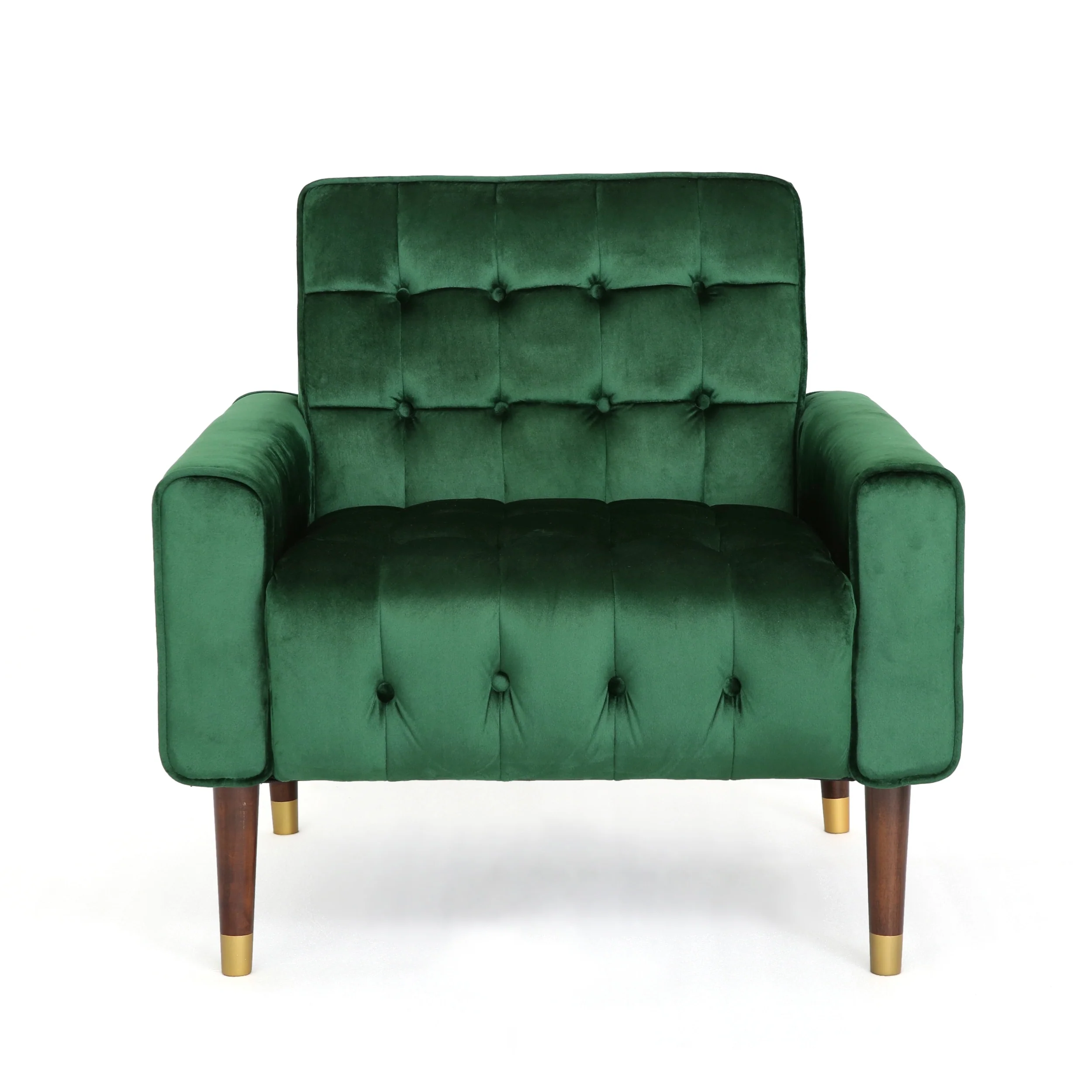 Emerald 33 Velvet Button Tufted Arm Chair with Solid Wood Frame