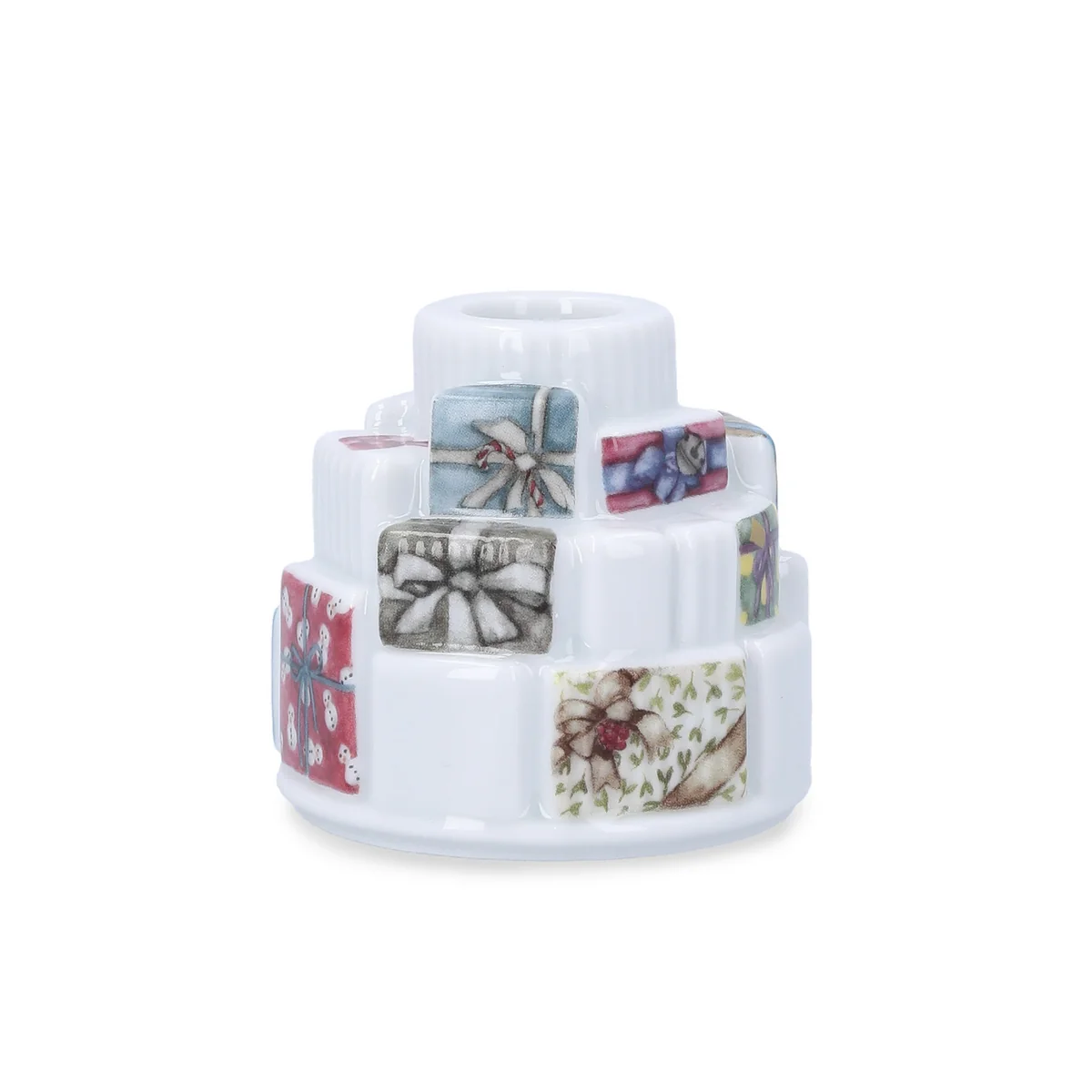 Kähler Design - Hammershøi Kerzenständer mit Geschenkemotiv, Ø 7,5 cm, weiß /mehrfarben