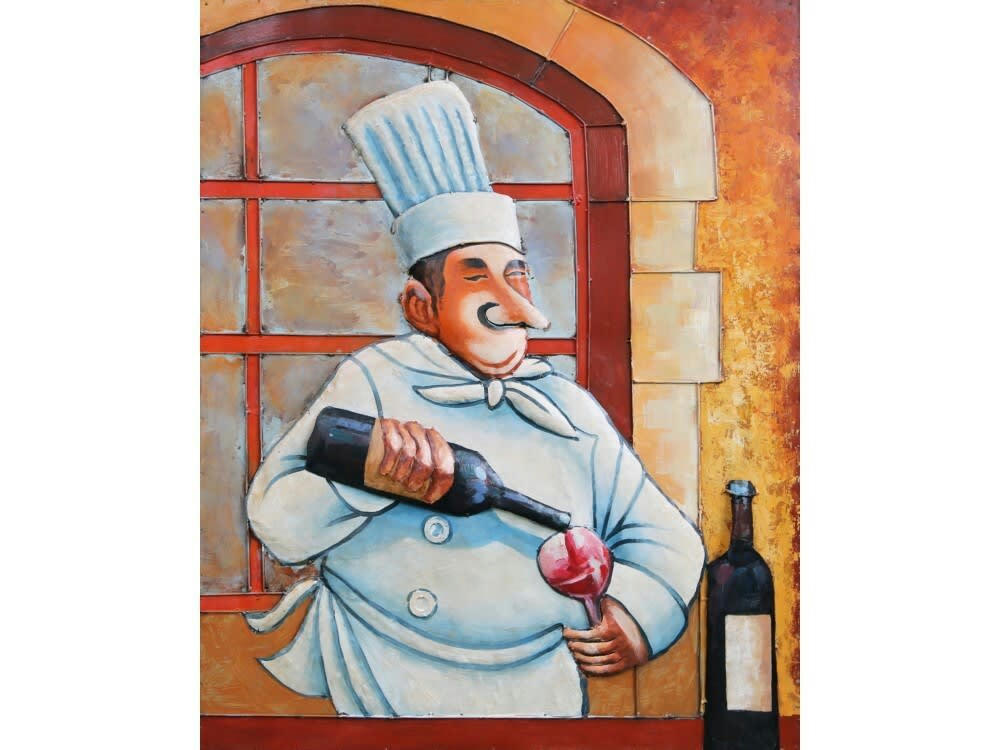 MÉTAL BRASS - Tableau relief en métal dégustation en cuisine 100x80